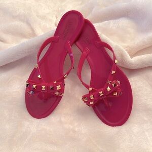 Fashion…Valentino Grovanni, Pink Jelly Flip Flops with Gold Stud Detail